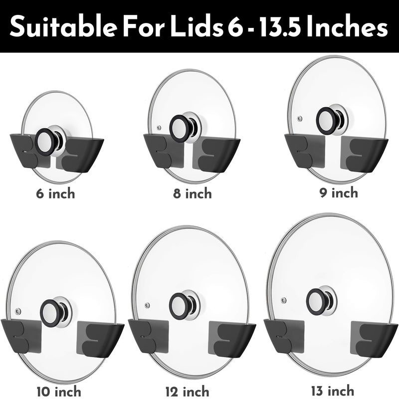 Niceyos Universal Adjustable Pot Lid Organizer for Cabinet - Upgraded Patented Set of 8 Pan Lids Organizers Inside Cabinet Door Wall Mount Pots Top Holder for Kitchen Cupboard, Fits 6" to 14" (Black) - Image 2