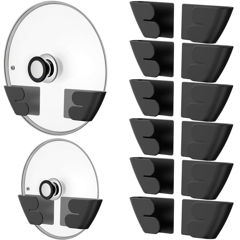 Niceyos Universal Adjustable Pot Lid Organizer for Cabinet - Upgraded Patented Set of 8 Pan Lids Organizers Inside Cabinet Door Wall Mount Pots Top Holder for Kitchen Cupboard, Fits 6" to 14" (Black) - Image 1