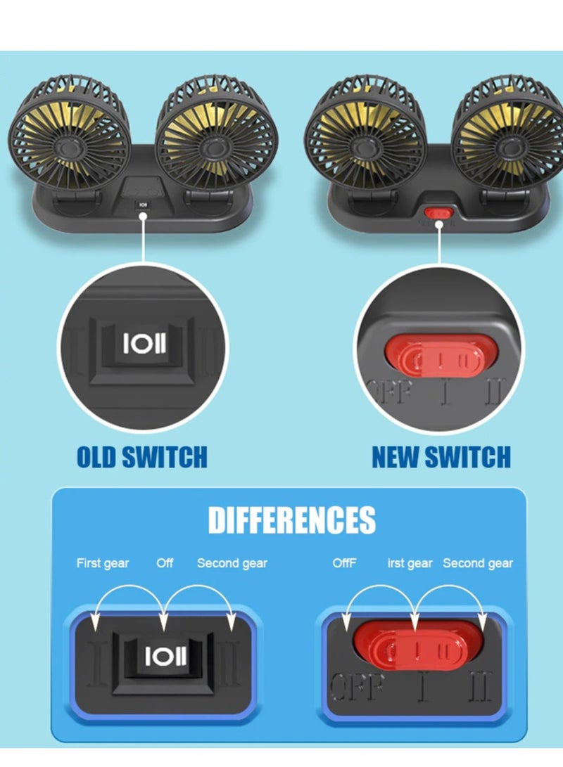 Loquat Car 12V Cooling Fan for Car Dual Heads Fan with 2 Speed Mode Small Car Fan 360° Rotation Personal Mini for Dashboard SUV RV Truck Boat All Vehicle Home Office - Image 4