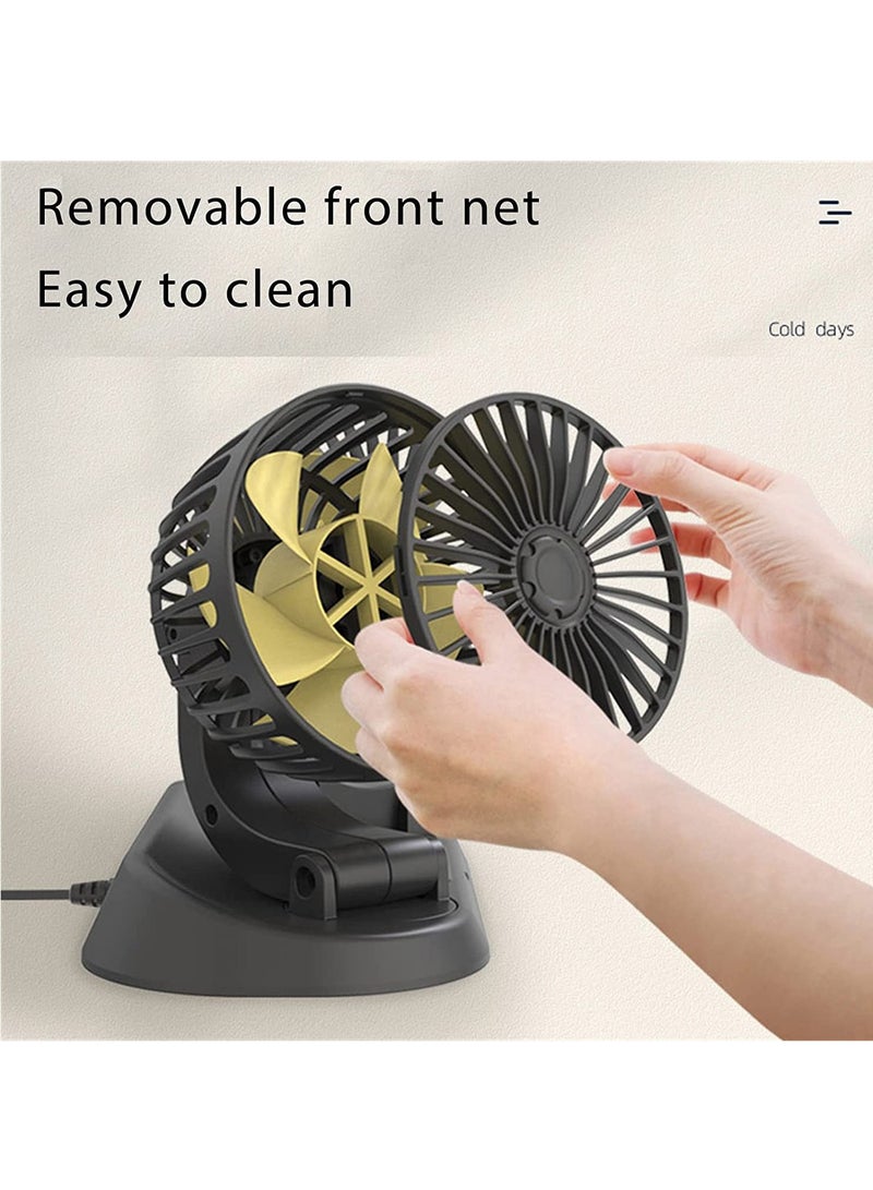 Loquat Car 12V Cooling Fan for Car Dual Heads Fan with 2 Speed Mode Small Car Fan 360° Rotation Personal Mini for Dashboard SUV RV Truck Boat All Vehicle Home Office - Image 2