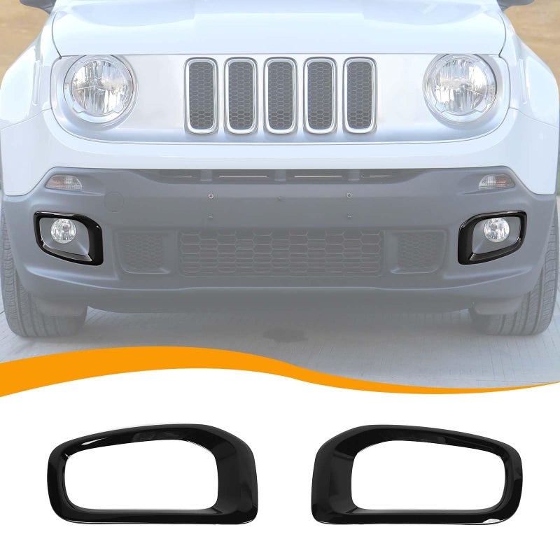 Hoolcar Hoolcar Front Fog Lights Cover Fog Lamp Frame Trim Cover Compatible with Jeep Renegade 2016-2018, Black  - Image 1