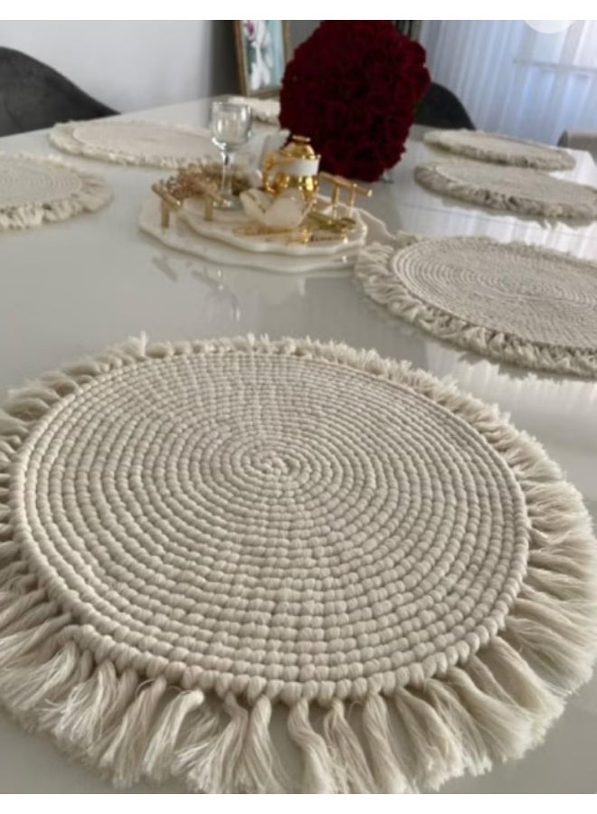 6-piece macrame tablecloth set - elegant handmade round design, 25cm diameter, impactful accent decor for dining tables at events and banquets - crocheted tablecloths