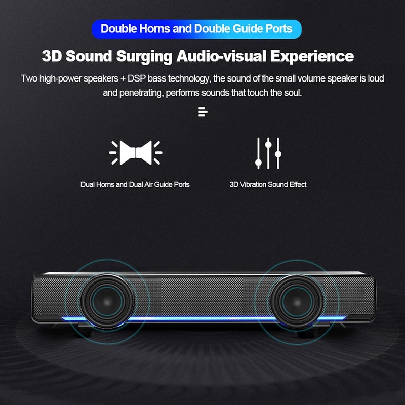 Sound Bars, Mini Speaker Stereo Subwoofer, Bass Surround Sound Box Wired, Music Player, with USB / 3.5 mm Audio Input for PC Laptop Smartphone Tablet MP3 MP4 - Image 3