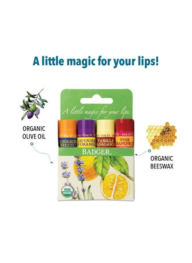 Badger - Organic Lip Balm 4 Sticks Gift Set Green Pack By Grafton International 24 Oz - Image 1