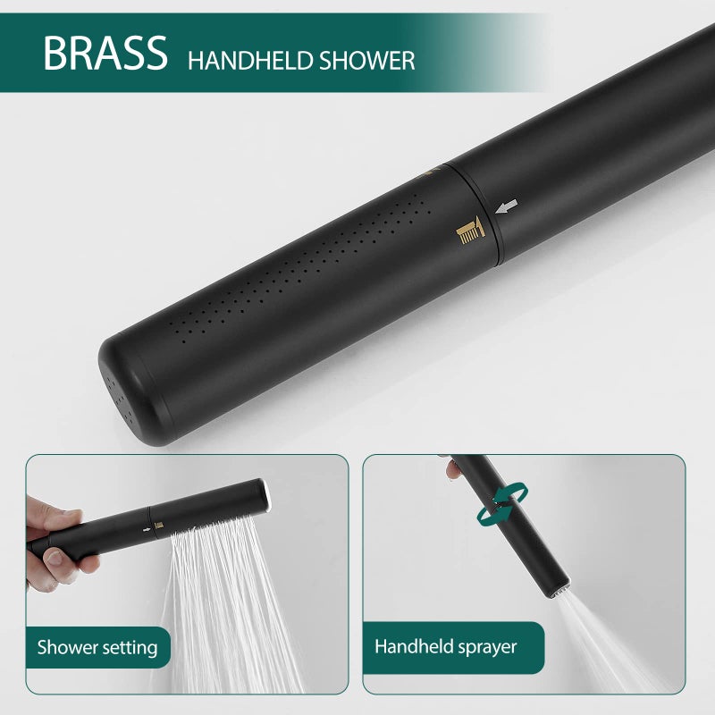 Hoimpro Tub Filler Freestanding Bathtub Faucet Matte Black Floor Mount Tub Faucet Waterfall Free Standing Bathtub Filler High Flow Brass Bath Shower Faucets with Handheld Sprayer - Image 4