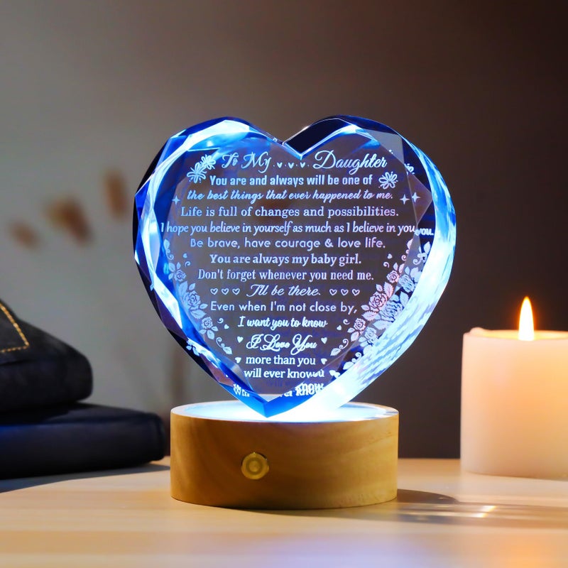 YWHL Daughter Gifts from Dad Mom  Meaningful Birthday Gifts for Daughter  to My Daughter Heart Crystal Keepsake with Colorful Light Base  Christmas Graduation Present for Daughter - Image 2