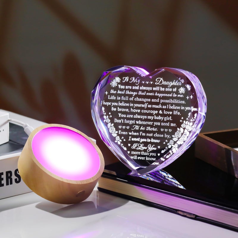 YWHL Daughter Gifts from Dad Mom  Meaningful Birthday Gifts for Daughter  to My Daughter Heart Crystal Keepsake with Colorful Light Base  Christmas Graduation Present for Daughter - Image 4