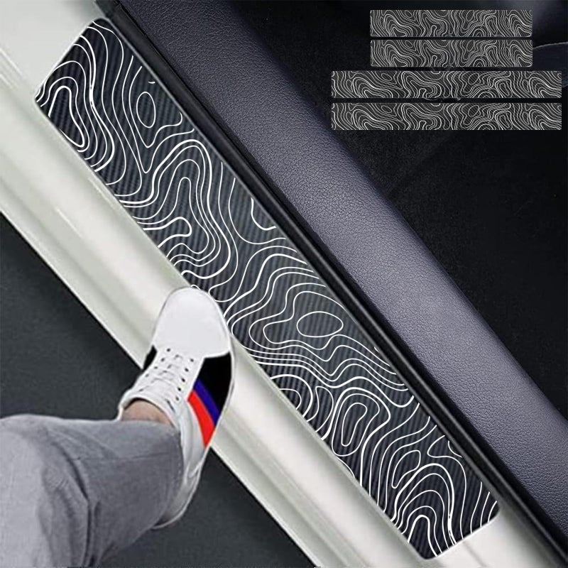 Naxizo 4pcs Topographic Topography Map Exploration Discover Carbon Fiber Car Door FrontRear Sill Plate Protectors Reflective Sticker Decorative Door Entry Guard Door Threshold Scratch Pad Film - Image 3