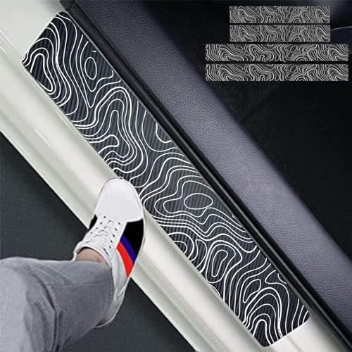 Naxizo 4pcs Topographic Topography Map Exploration Discover Carbon Fiber Car Door FrontRear Sill Plate Protectors Reflective Sticker Decorative Door Entry Guard Door Threshold Scratch Pad Film - Image 1