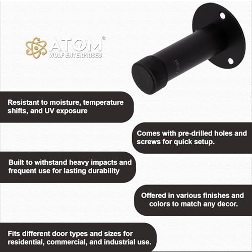 Atom 3 Inch Door Back Silencer/Stopper | Adjustable Height & Rubber Tip | (DS-Door Silencer) (5, Black) - Image 3