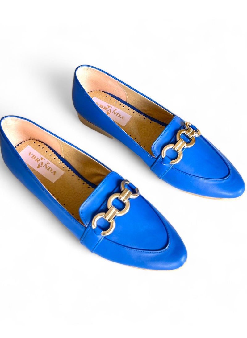 Vbranda - High Quality Leather Ballerina With Buckle On The Front-BLUE - Image 1