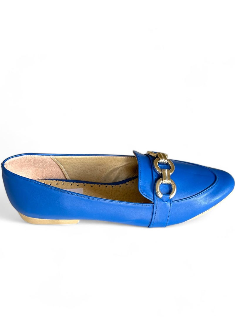 Vbranda - High Quality Leather Ballerina With Buckle On The Front-BLUE - Image 1