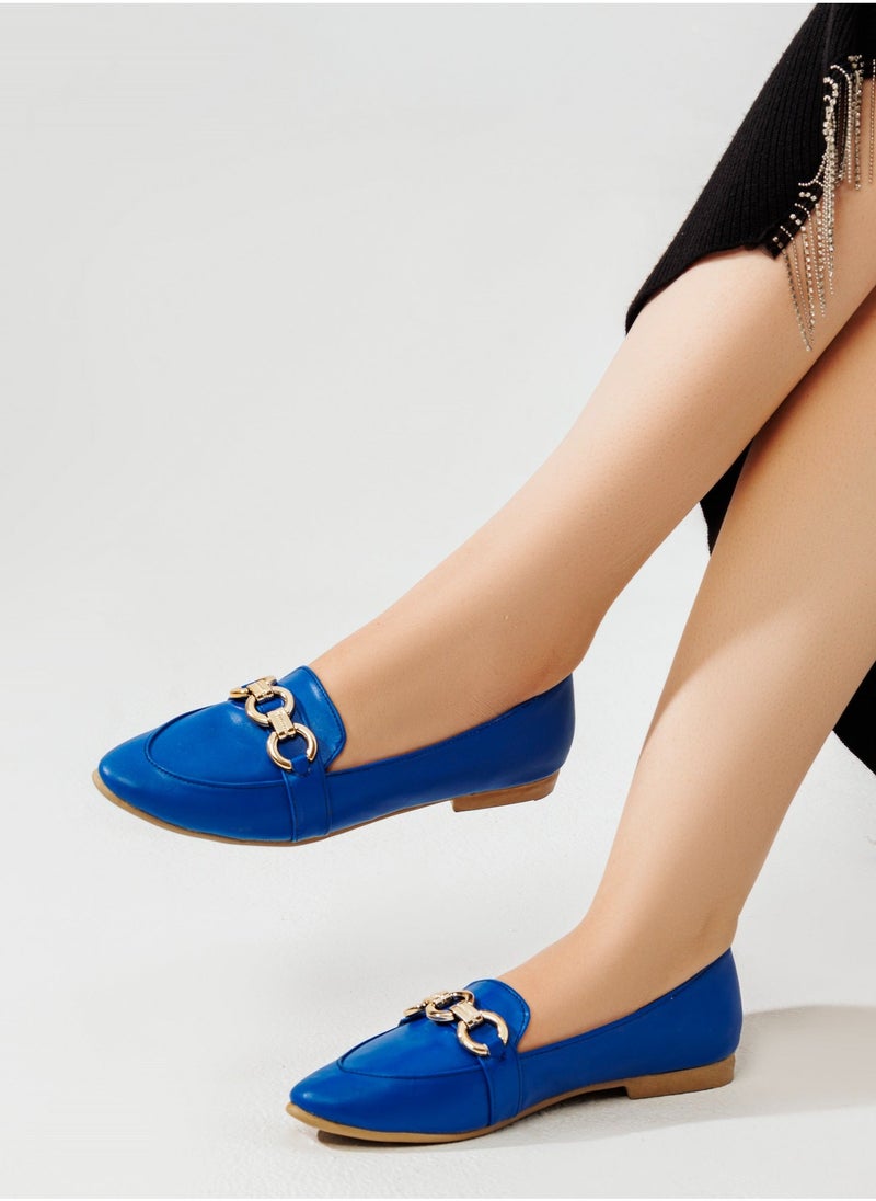 Vbranda - High Quality Leather Ballerina With Buckle On The Front-BLUE - Image 1