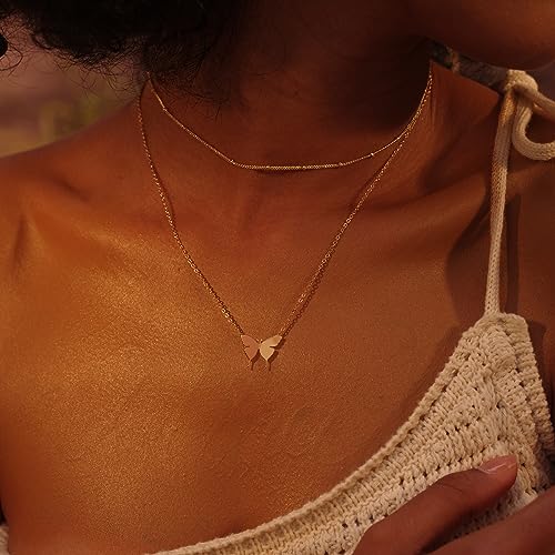 Fettero Butterfly Necklace for Women Gold Pendant Dainty Chain 14K Gold Plated Minimalist Simple Cute Animal Jewelry Gift - Image 3