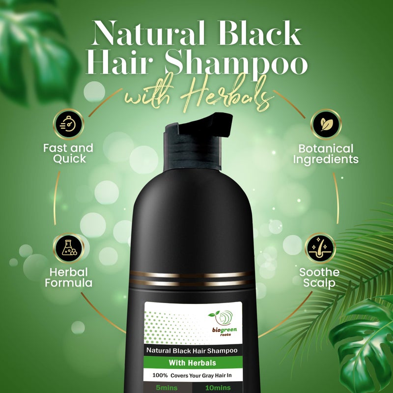 BIOGREEN ROOTS Ammonia-Free & Paraben Free Herbal Hair Shampoo - Hair Dye Shampoo for Women & Men - Natural Color & Herbal Nourishment - No Stain on Skin - Natural Black (200 ml) - Image 2