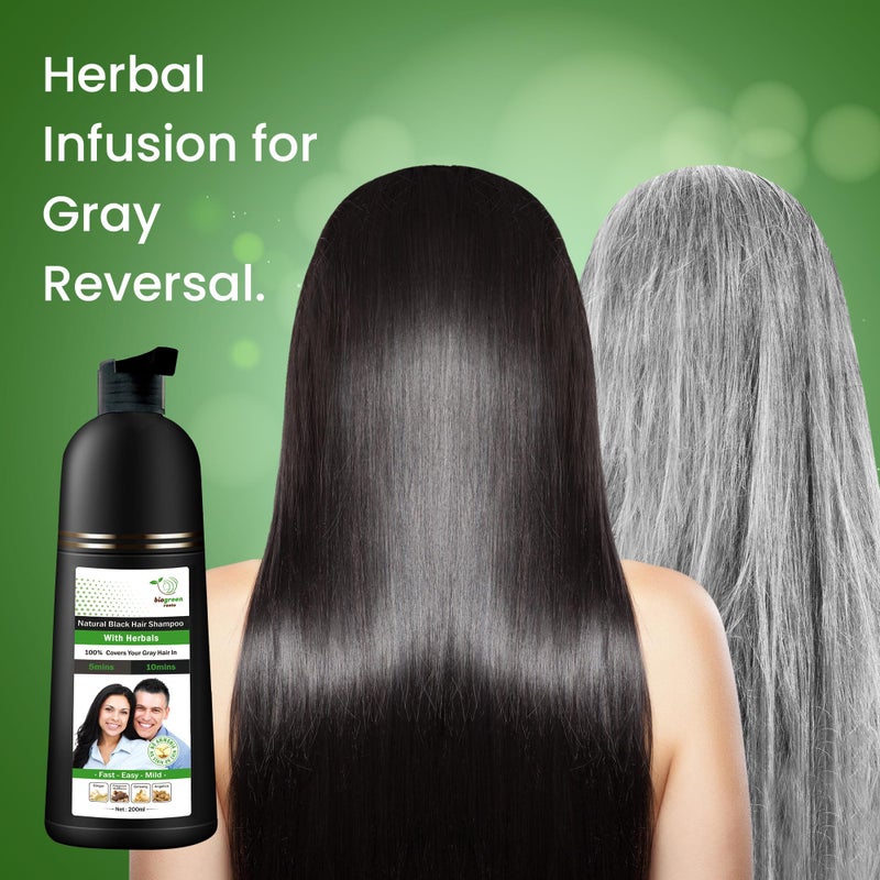 BIOGREEN ROOTS Ammonia-Free & Paraben Free Herbal Hair Shampoo - Hair Dye Shampoo for Women & Men - Natural Color & Herbal Nourishment - No Stain on Skin - Natural Black (200 ml) - Image 3