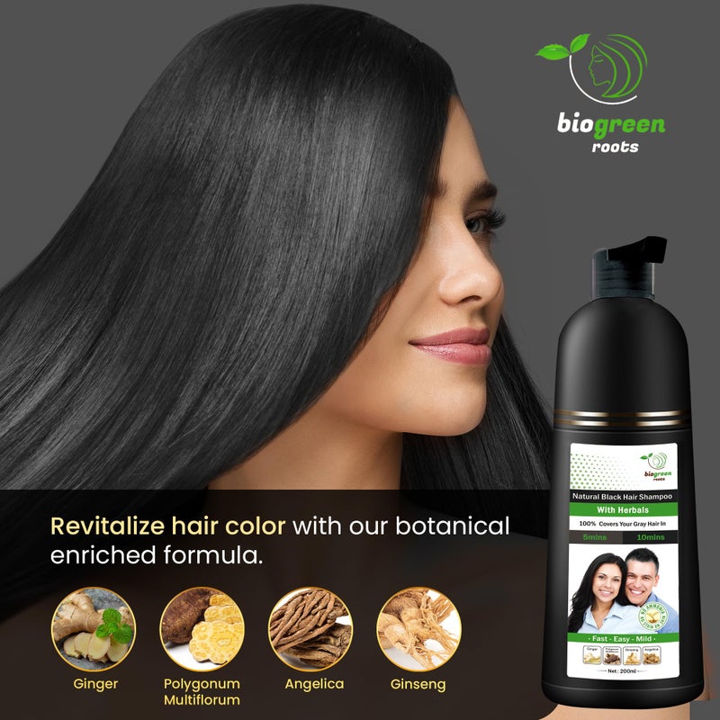 BIOGREEN ROOTS Ammonia-Free & Paraben Free Herbal Hair Shampoo - Hair Dye Shampoo for Women & Men - Natural Color & Herbal Nourishment - No Stain on Skin - Natural Black (200 ml) - Image 5
