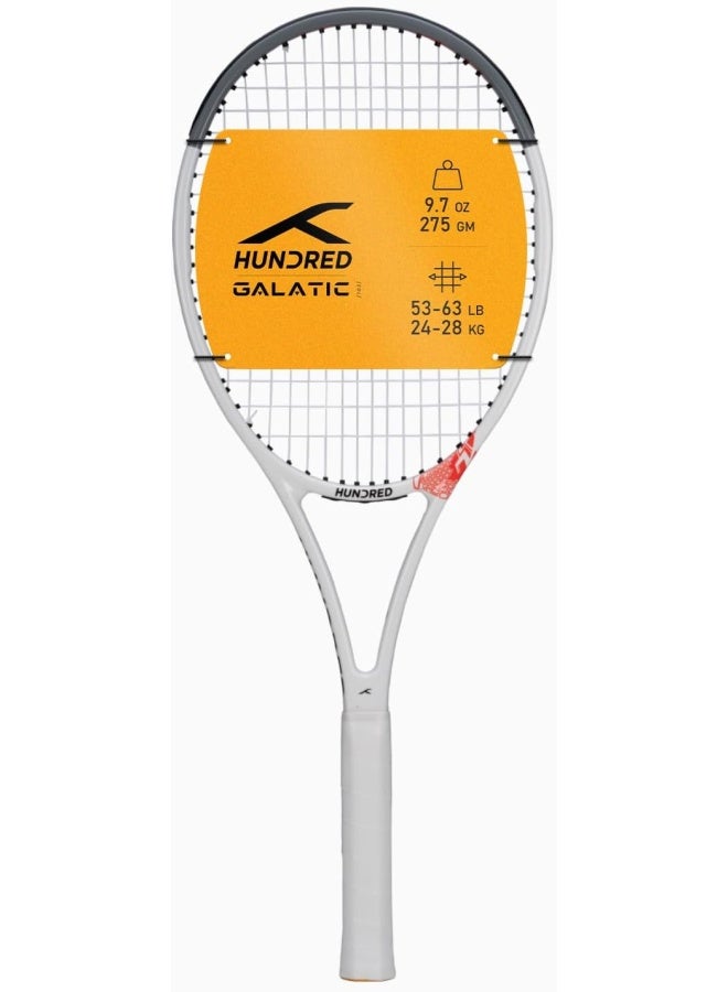 HUNDRED Galactic Strung Tennis Racket With Full Cover | 4 Points Head Light | Grip Size 2 (4 1/4 Inches) | 275 Grams (White/Grey) - Image 1