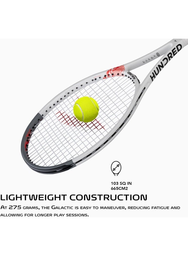 HUNDRED Galactic Strung Tennis Racket With Full Cover | 4 Points Head Light | Grip Size 2 (4 1/4 Inches) | 275 Grams (White/Grey) - Image 4