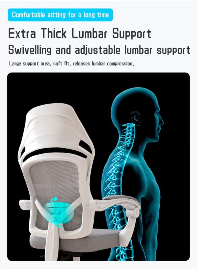 Arabest - Office Chair, Comfortable Ergonomic Swivel Computer Chair, Breathable Mesh Office Chair, Lumbar Support Task Chair with Wheels and Flip-Up Armrests, Height Adjustable, Suitable for Office or Home Use - Image 1