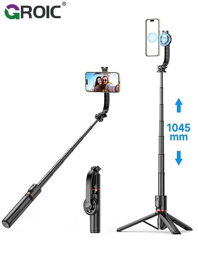 GROIC Black Magstick Selfie Stick Tripod with Remote Control, Portable Tripod, Cell Phone Holder Compatible Magsafe iPhone 15/14/13/12 Pro MAx and Samsung Android - Image 1
