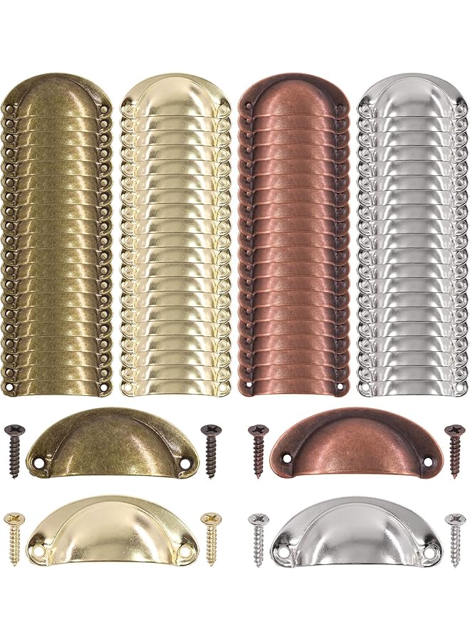 The Bros 60 قطعة مقبض قشرة ذهبية مع براغي، مقبض درج معدني حديدي نصف دائري، مقبض باب قديم لمجموعة أثاث خزانة ملابس، خزانة، dresser. - Image 1