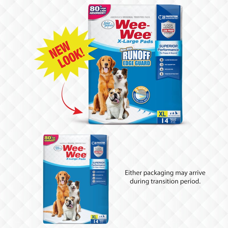 four paws وسادات بول غير معطرة بحجم كبير جداً من فور باوز وي وي للأداء الفائق للكلاب والجروات، مزودة بتصميم محكم ضد التسرب لحماية أرضية تدريب الكلاب، 28" x 34"، 14 قطعة - Image 2