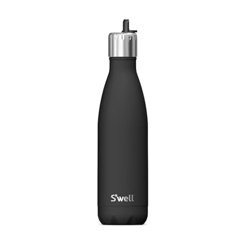 S'well Stainless Steel Water Bottle with Flip Straw Cap, 17oz, Onyx, Triple Layered Vacuum Insulated Containers Keeps Drinks Cold for 36 Hours and Hot for 10, BPA Free, Perfect for On the Go - Image 1