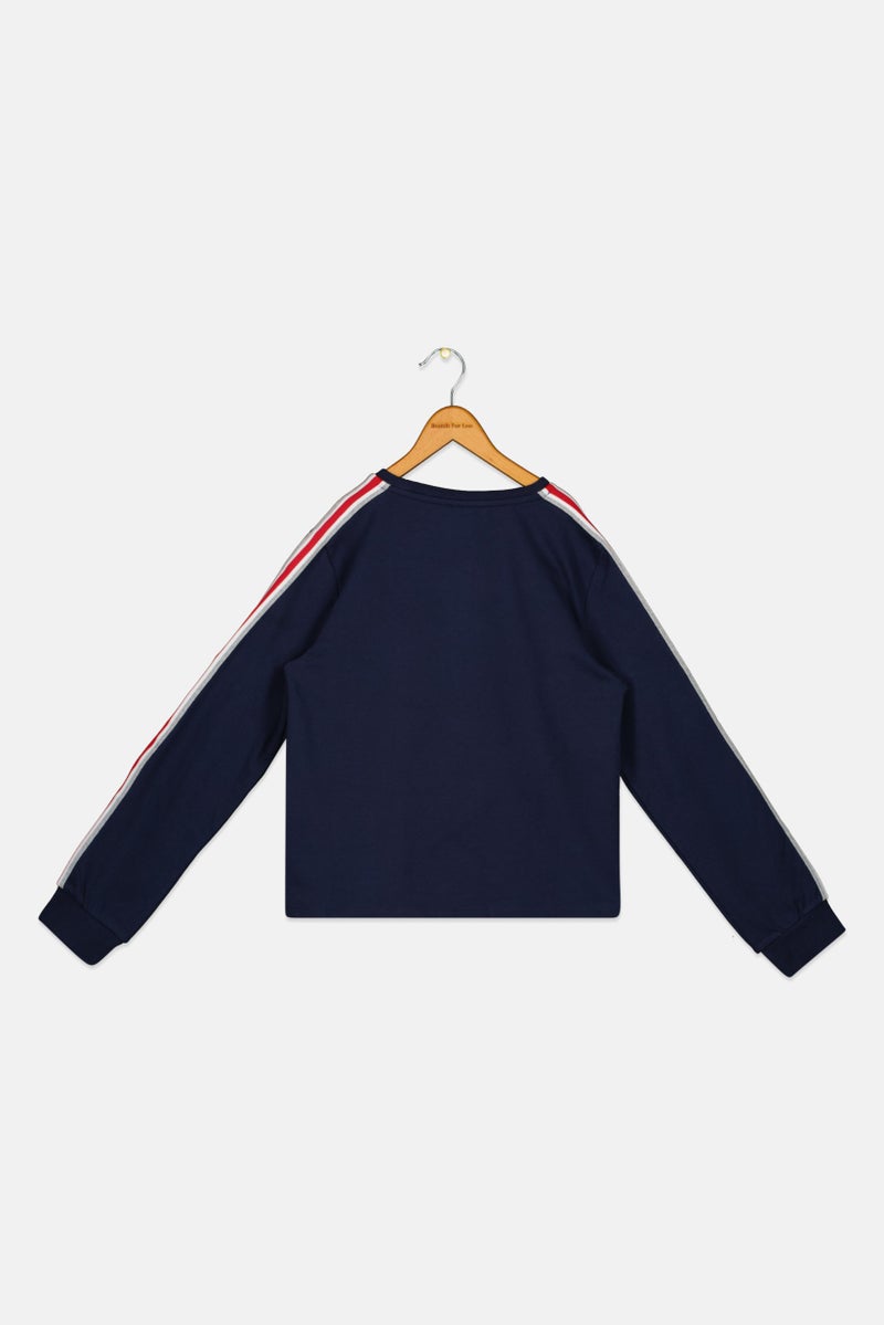 FREDDY سويت شيرت بناتي بأكمام طويلة وياقة دائرية، لون كحلي، بشعار العلامة التجارية - Image 2