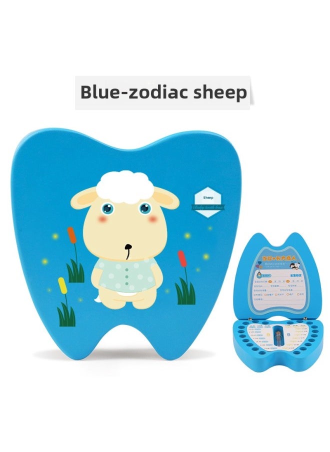 Generic Wooden Children's Deciduous Teeth Storage Box Baby Teeth Changing Storage Box Teeth Dropping Commemorative Collection Creative Home Gifts-Color:Blue Zodiac Sheep  - Image 1