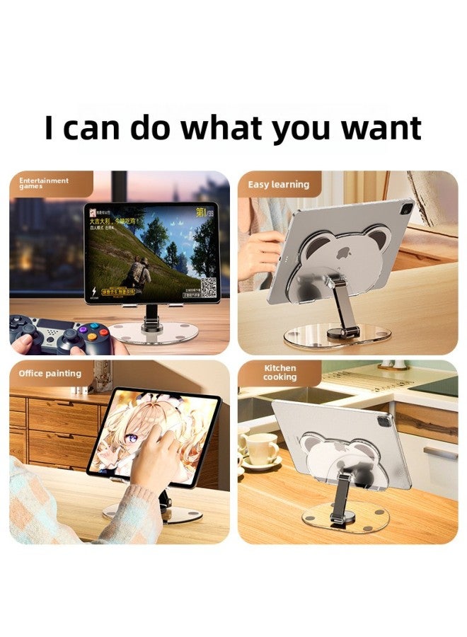 Acrylic Tablet Stand Desktop Ipad Special Metal Lazy Shelf Support Portable Foldable Rotating Live Broadcast-Color:Painted Pattern Rotating Flat Bracket [720 ° Infinite Rotation-acrylic Panel] Black Bear  - Image 5