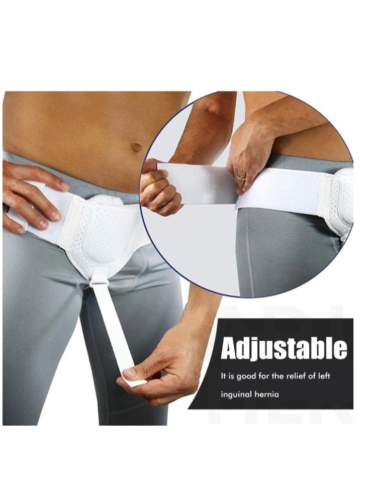 Inguinal Hernia Support Belt for Men, One Side Adjustable Inguinal Hernia Belt for Men with Removable Compression Pads White