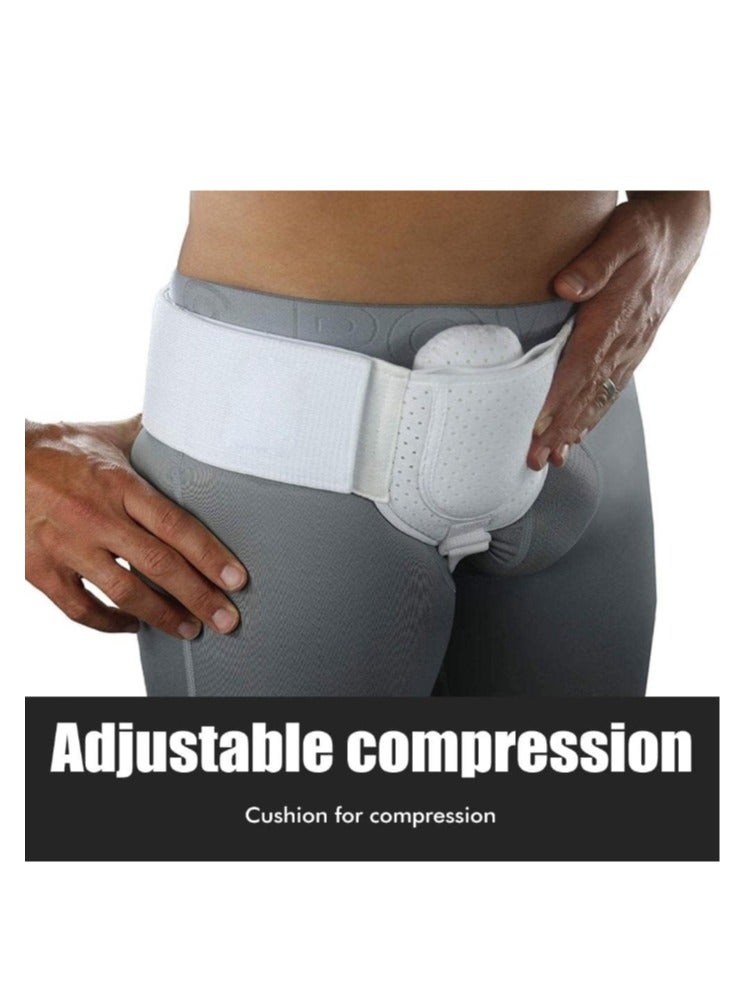 Inguinal Hernia Support Belt for Men, One Side Adjustable Inguinal Hernia Belt for Men with Removable Compression Pads White
