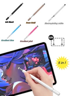 Occuwzz Five pack, 2-in-1 stylus and ballpoint pen, compatible with Apple, Android, tablets/all touch devices, for drawing, clipping, office notes, with two discs  - Image 1