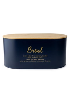 DIVA Bread Box with Bamboo Lid Premium Bread Storage Container - Classic Bread Bin - Elegant Bread Organizer - Airtight Bread Preservation - Large Bread Tin - 34x18x15cm Navy Blue