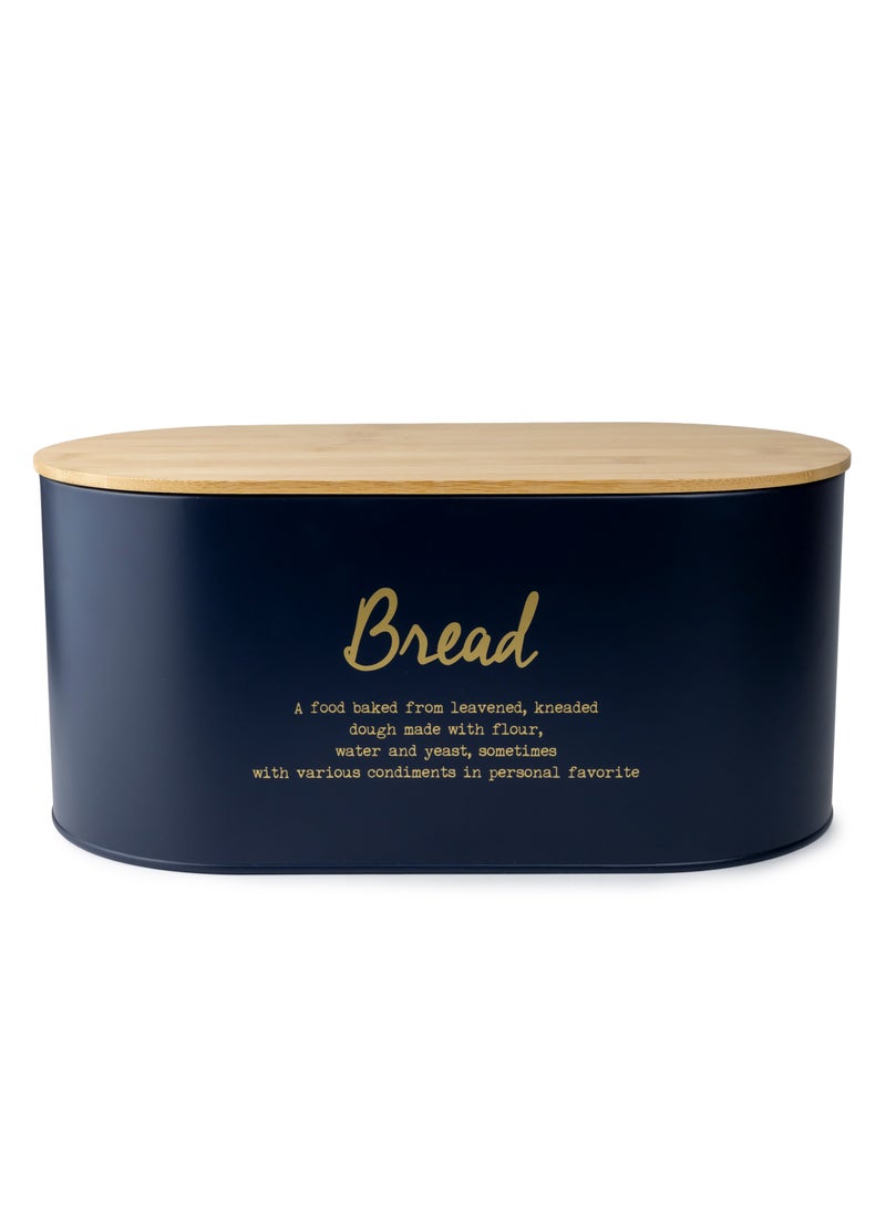 Cuisine Art - DIVA Bread Box with Bamboo Lid Premium Bread Storage Container - Classic Bread Bin - Elegant Bread Organizer - Airtight Bread Preservation - Large Bread Tin - 34x18x15cm Navy Blue - Image 1