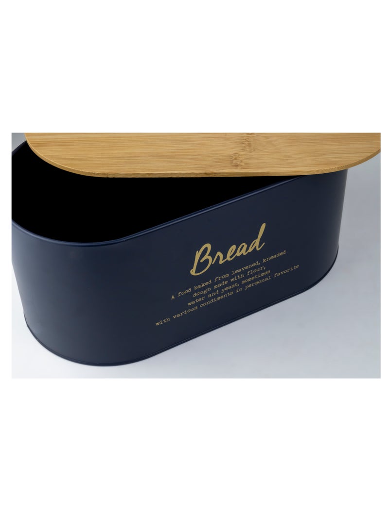 Cuisine Art - DIVA Bread Box with Bamboo Lid Premium Bread Storage Container - Classic Bread Bin - Elegant Bread Organizer - Airtight Bread Preservation - Large Bread Tin - 34x18x15cm Navy Blue - Image 1