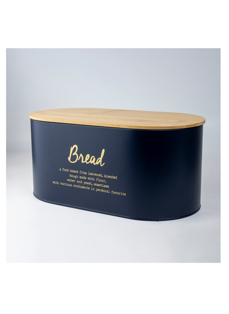 Cuisine Art - DIVA Bread Box with Bamboo Lid Premium Bread Storage Container - Classic Bread Bin - Elegant Bread Organizer - Airtight Bread Preservation - Large Bread Tin - 34x18x15cm Navy Blue - Image 1