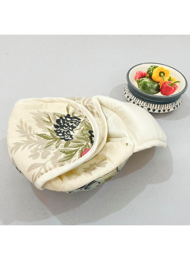 Swayam Swayam 100% Cotton Cloth Roti Cassrole | Hot Chapati Box, Washable with Chain | Bread Basket White Colored and Floral Design | Pack of 1  - Image 4