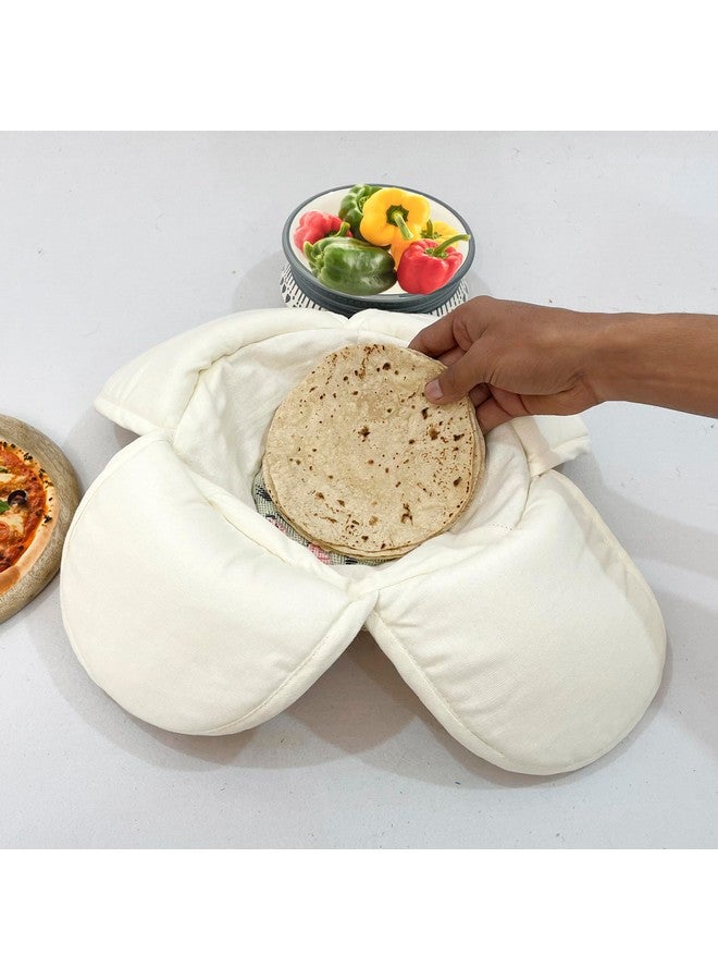 Swayam Swayam 100% Cotton Cloth Roti Cassrole | Hot Chapati Box, Washable with Chain | Bread Basket White Colored and Floral Design | Pack of 1  - Image 5