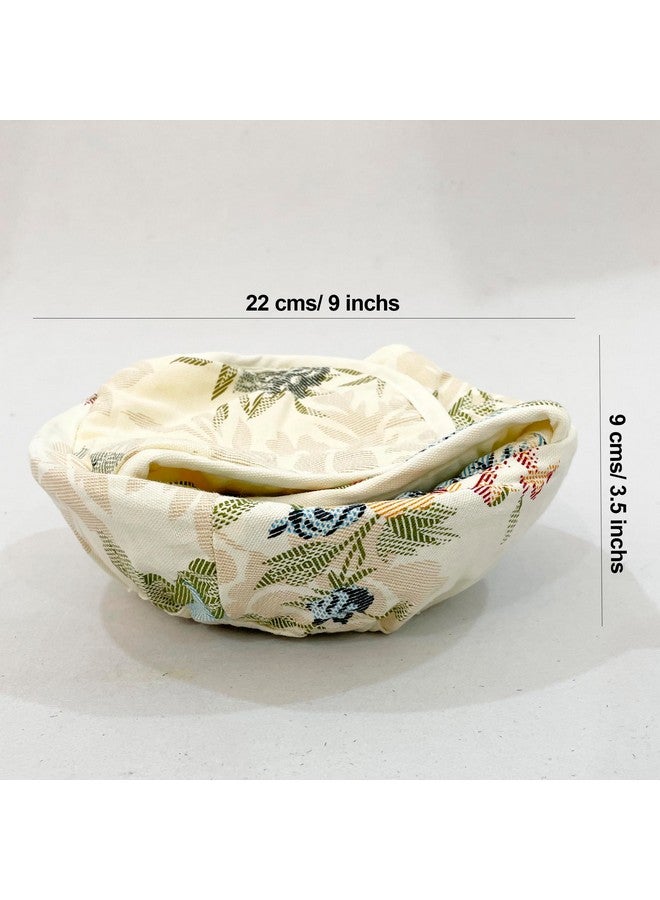Swayam Swayam 100% Cotton Cloth Roti Cassrole | Hot Chapati Box, Washable with Chain | Bread Basket White Colored and Floral Design | Pack of 1  - Image 2