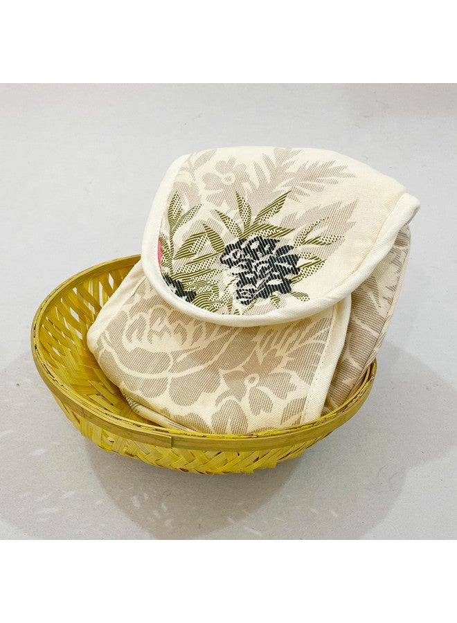 Swayam Swayam 100% Cotton Cloth Roti Cassrole | Hot Chapati Box, Washable with Chain | Bread Basket White Colored and Floral Design | Pack of 1  - Image 3