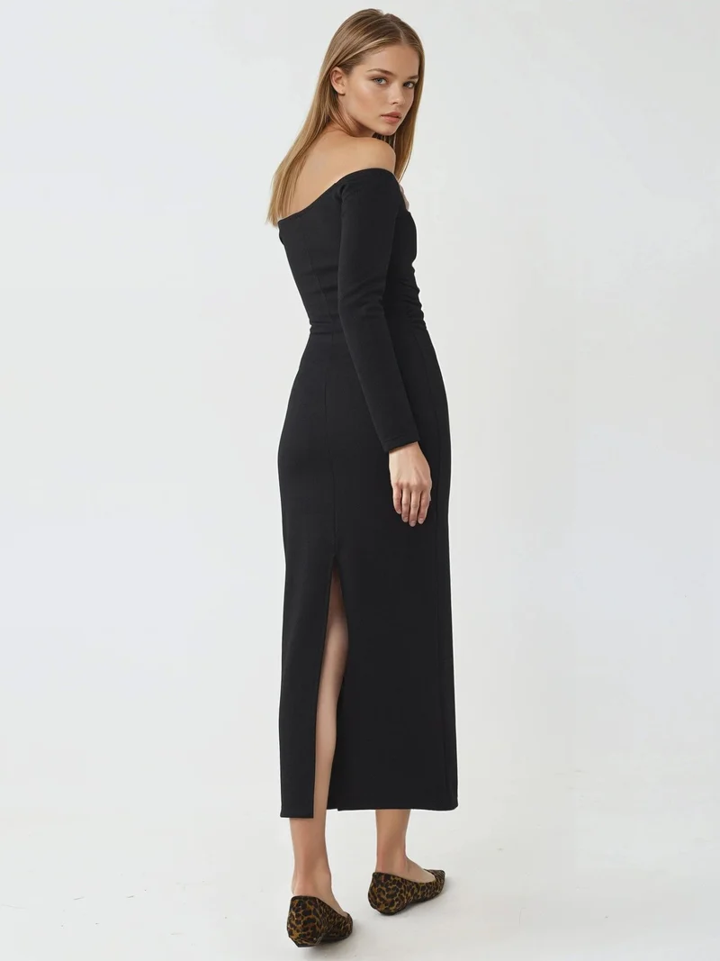 Busem Black BUSEM Off-Shoulder Bodycon Maxi Dress for Women | Best Price UAE