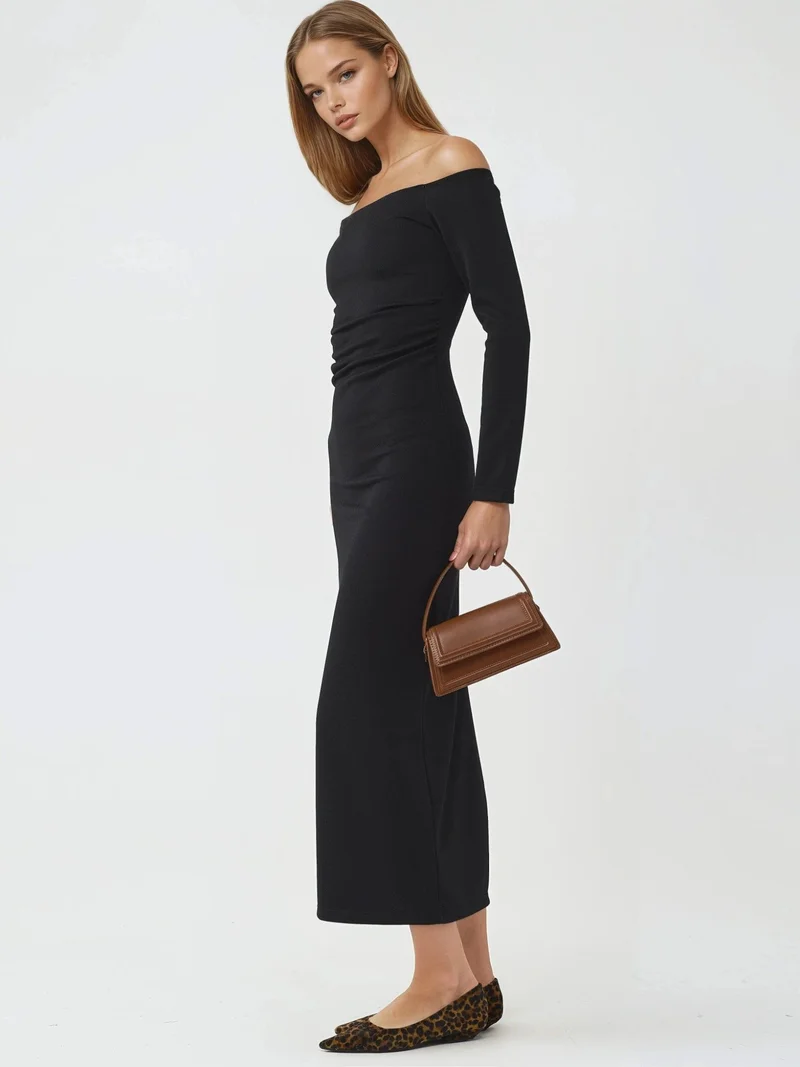 Busem Black BUSEM Off-Shoulder Bodycon Maxi Dress for Women | Best Price UAE