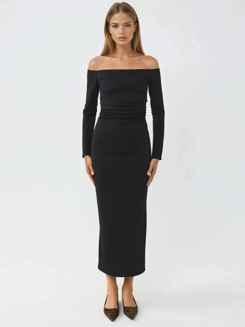 Busem Black BUSEM Off-Shoulder Bodycon Maxi Dress for Women | Best Price UAE