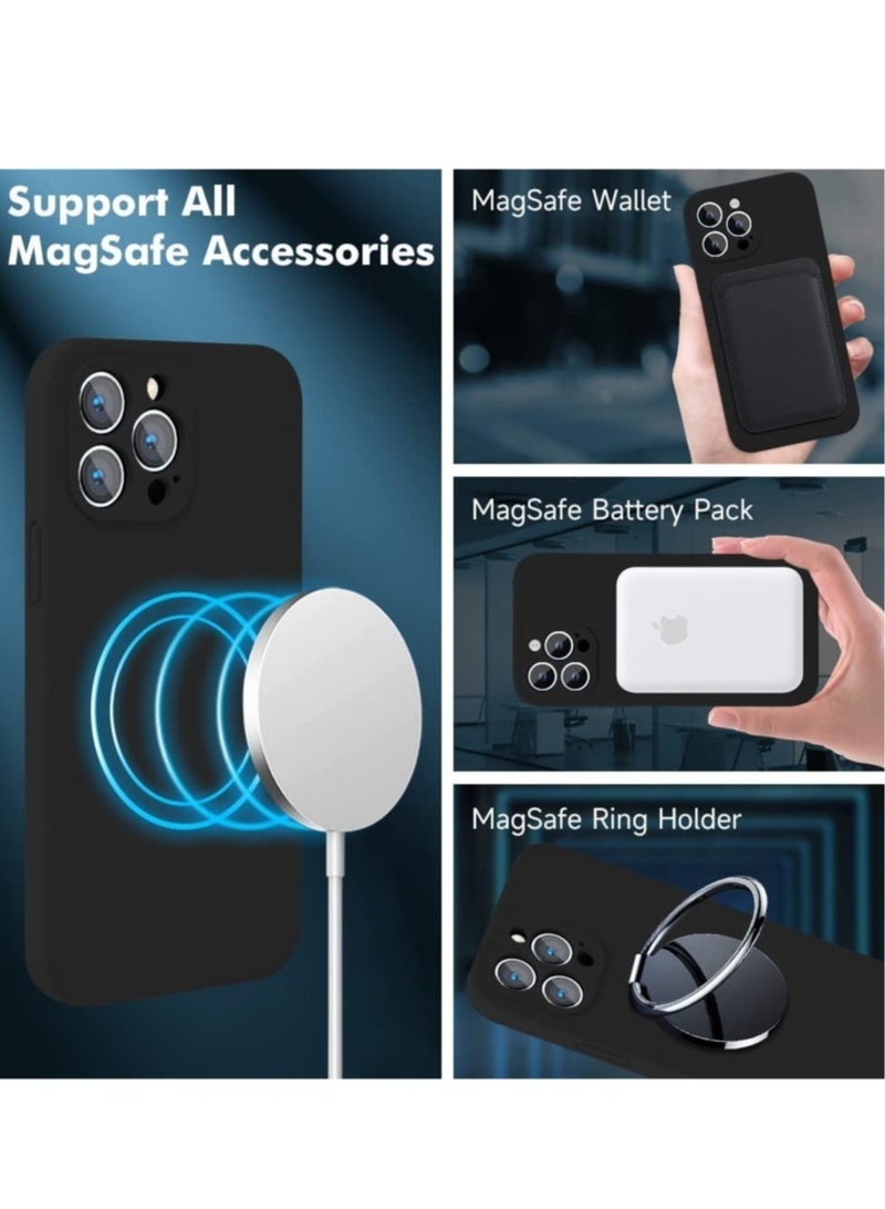 ELTRAZONE Silicone Magnetic Case for iPhone 14 Pro + 2 Pack Tempered Glass Screen Protector Magsafe Case Silicone Phone Case with Microfiber Lining for iPhone 14 Pro 6.1 inch 2022,Black - Image 4