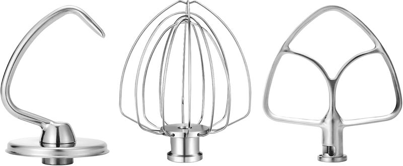 Wiselet Stainless Steel Accessories for KitchenAid 4.5-5 Qt Tilt Head Stand Mixer, Includes 6 Wire Whisk, Flat Beater, Dough Hook for KitchenAid, Dishwasher Safe and Heavy Duty, Fits for KSM45, KSM150 - Image 1