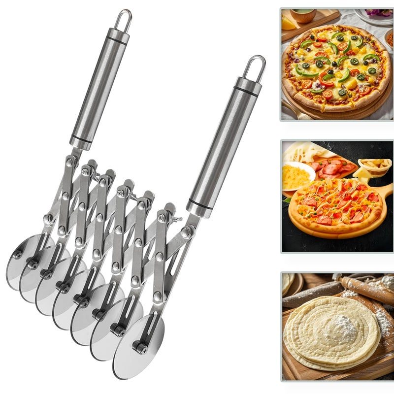 MTOMDY 7 Wheel Pastry Cutter Tool,Adjustable Pasta Cutter wheel with Handle, Stainless Steel Multiple Pasta Roller Cutter tools, Baking Roller Pizza Cutter Slicer - Image 1