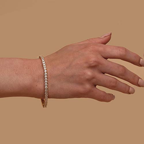 PAVOI 14K Gold Plated Cubic Zirconia Classic Tennis Bracelet | Rose Gold Bracelets for Women | 3mm CZ, 7 Inches - Image 2
