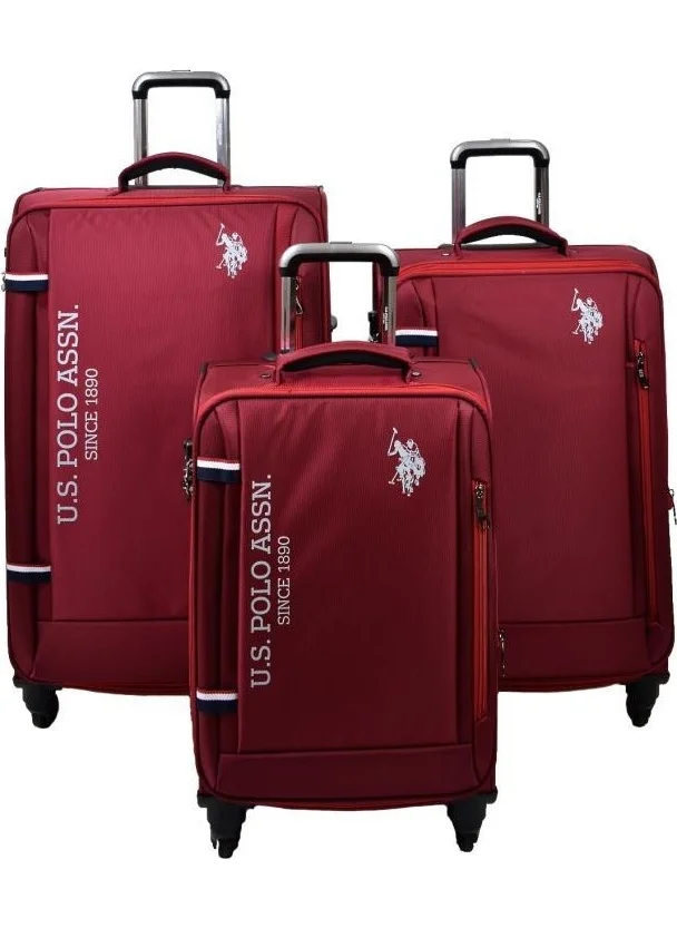 يو اس بولو اسن Base. Polo Assn. Claret Red Fabric 3-Piece Suitcase Set
